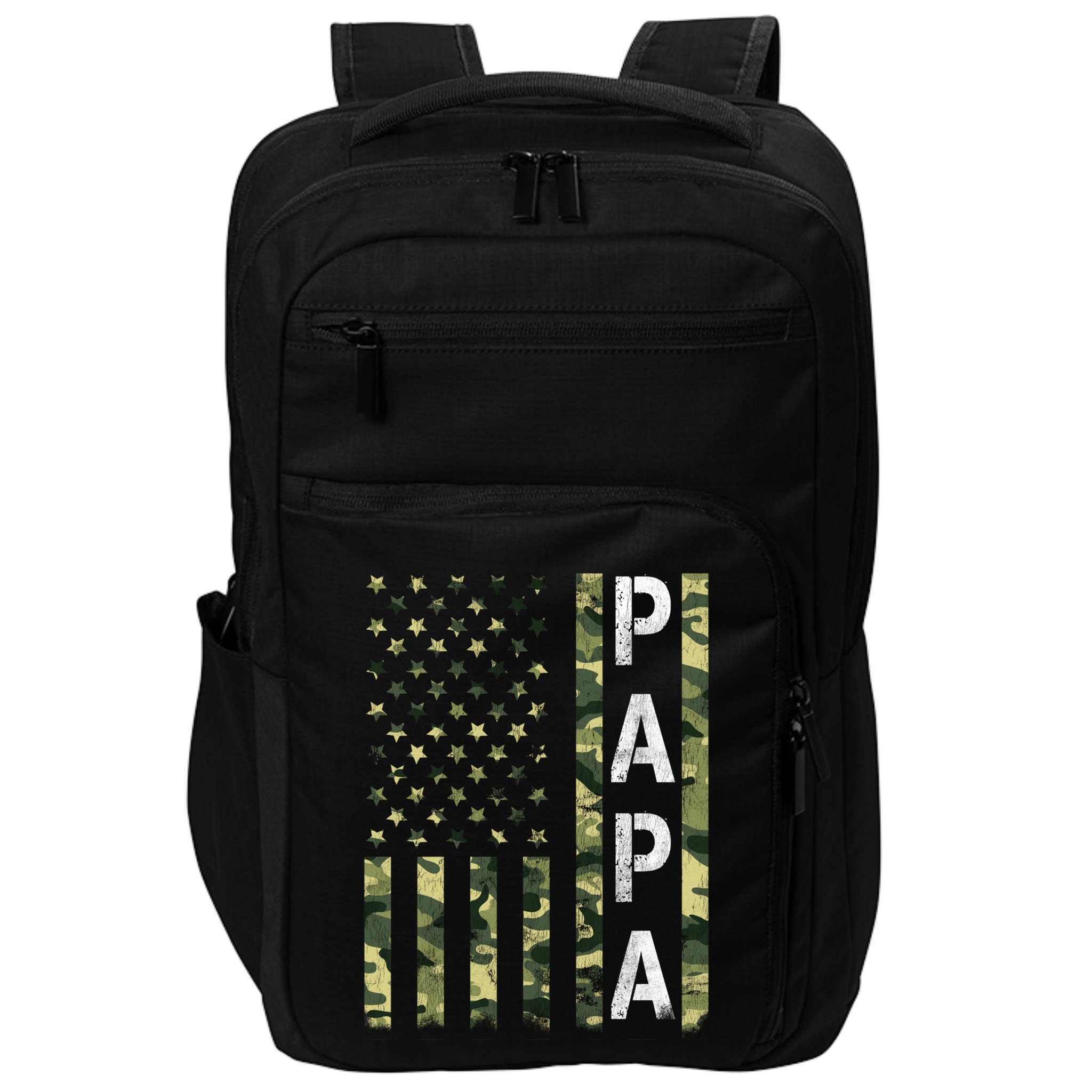Papa American Flag Proud Dad Fathers Day Gift Impact Tech Backpack