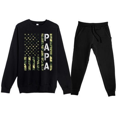 Papa American Flag Proud Dad Fathers Day Gift Premium Crewneck Sweatsuit Set