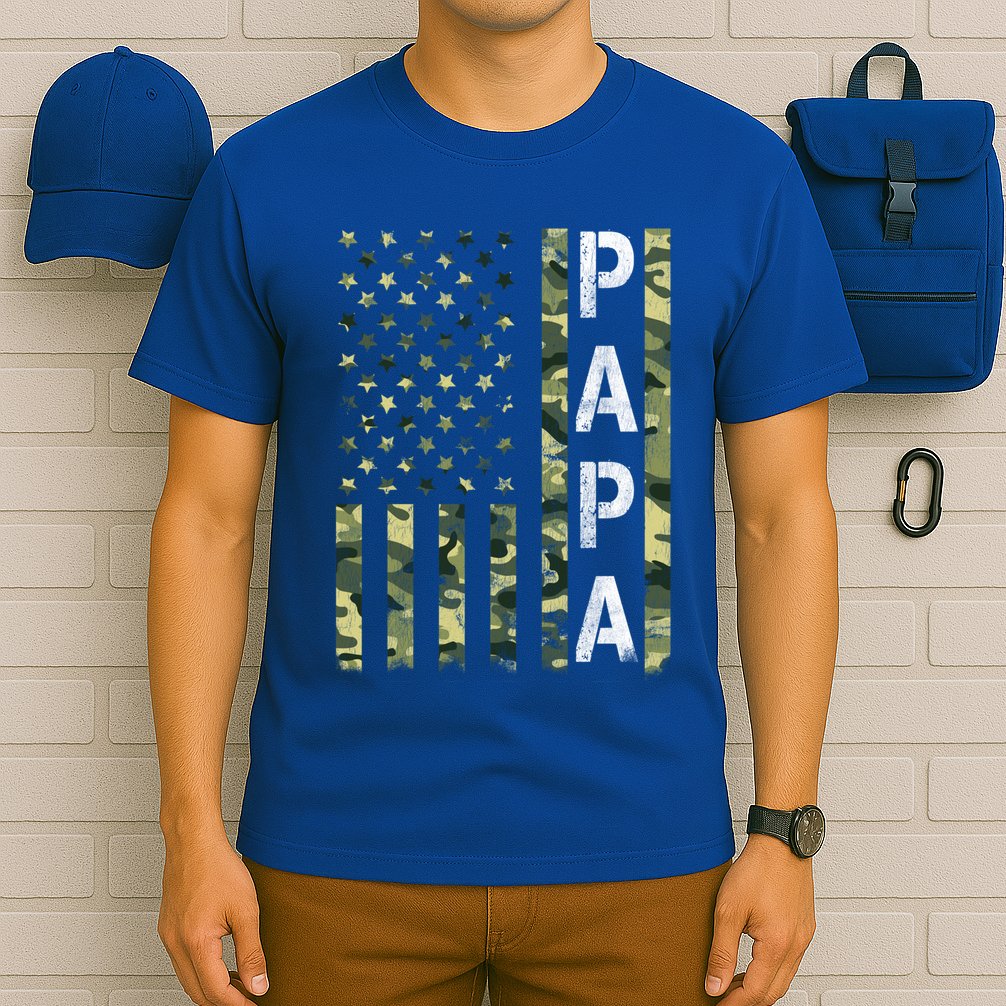 Papa American Flag Proud Dad Fathers Day Gift T-Shirt