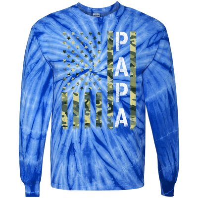 Papa American Flag Proud Dad Fathers Day Gift Tie-Dye Long Sleeve Shirt