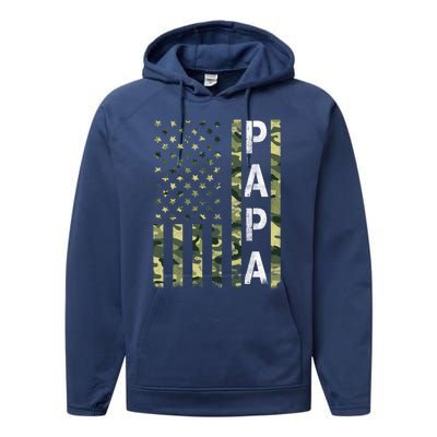 Papa American Flag Proud Dad Fathers Day Gift Performance Fleece Hoodie