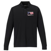 Proud American Farmer I Stand For The Flag Patriotic USA Premium Performance Long Sleeve Polo