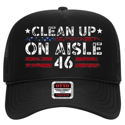 Patriotic American Flag Usa Clean Up On Aisle 46 High Crown Mesh Back Trucker Hat