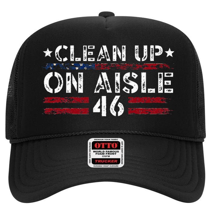 Patriotic American Flag Usa Clean Up On Aisle 46 High Crown Mesh Back Trucker Hat