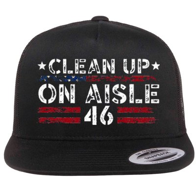 Patriotic American Flag Usa Clean Up On Aisle 46 Flat Bill Trucker Hat