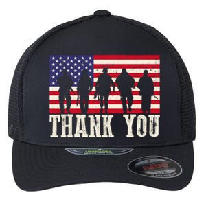 Patriotic American Flag Thank You For Girl Boy Flexfit Unipanel Trucker Cap