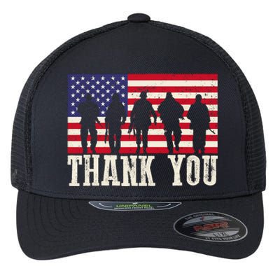 Patriotic American Flag Thank You For Girl Boy Flexfit Unipanel Trucker Cap