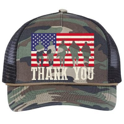 Patriotic American Flag Thank You For Girl Boy Retro Rope Trucker Hat Cap