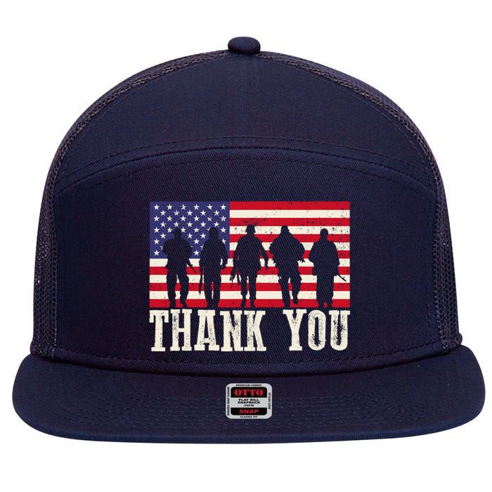 Patriotic American Flag Thank You For Girl Boy 7 Panel Mesh Trucker Snapback Hat