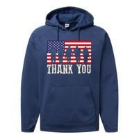 Patriotic American Flag Thank You For Girl Boy Performance Fleece Hoodie