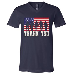 Patriotic American Flag Thank You For Girl Boy V-Neck T-Shirt