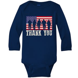 Patriotic American Flag Thank You For Girl Boy Baby Long Sleeve Bodysuit