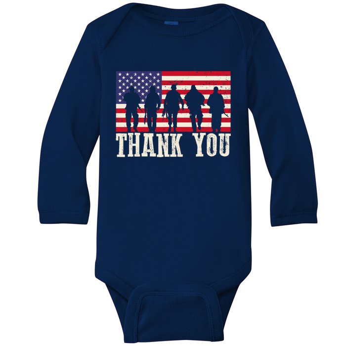 Patriotic American Flag Thank You For Girl Boy Baby Long Sleeve Bodysuit