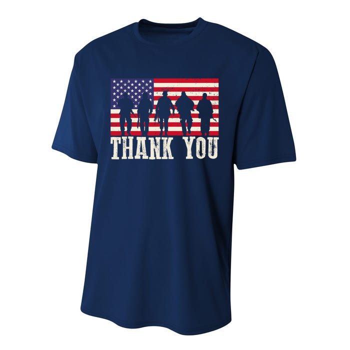 Patriotic American Flag Thank You For Girl Boy Performance Sprint T-Shirt