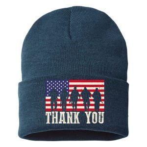 Patriotic American Flag Thank You For Girl Boy Sustainable Knit Beanie