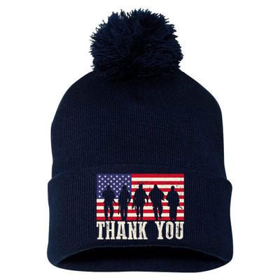 Patriotic American Flag Thank You For Girl Boy Pom Pom 12in Knit Beanie