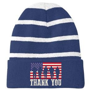 Patriotic American Flag Thank You For Girl Boy Striped Beanie with Solid Band