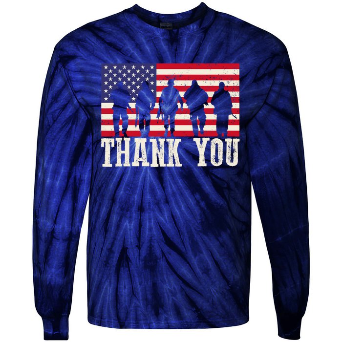 Patriotic American Flag Thank You For Girl Boy Tie-Dye Long Sleeve Shirt