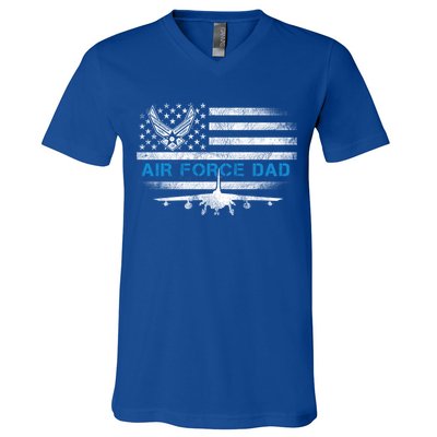 Proud Air Force Dad Cool Gift Veteran Flag Gift Great Gift V-Neck T-Shirt