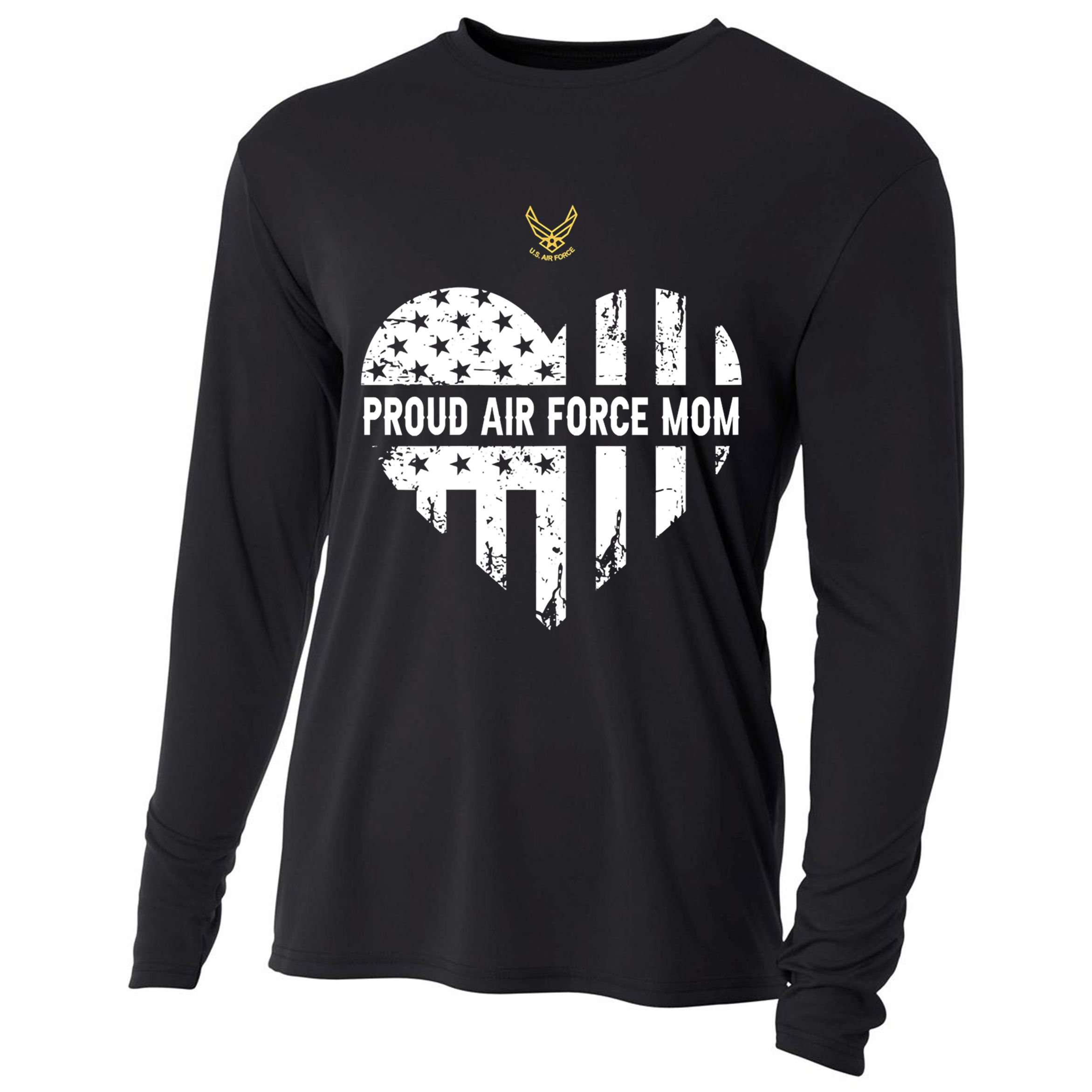 Proud Air Force Mom Pride Military Family Heart Gift Cooling Performance Long Sleeve Crew