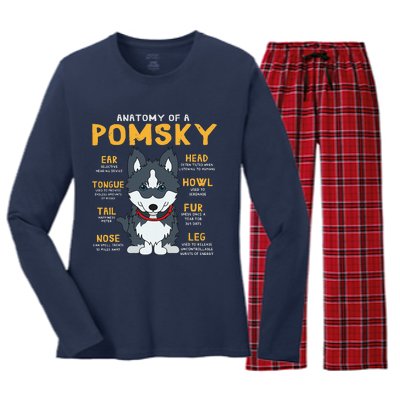 Pomsky Anatomy Funny Dog Mom Dad Gift Women's Long Sleeve Flannel Pajama Set 