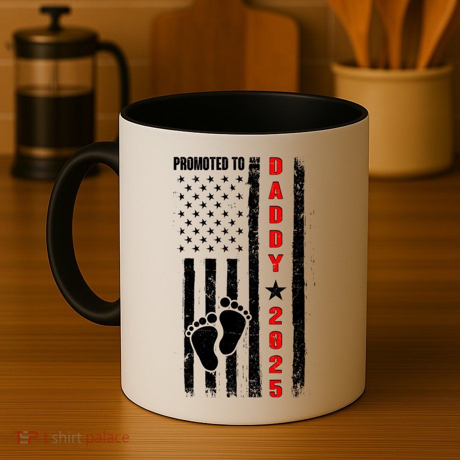 Patriotic American Flag Promoted To Daddy 2025 Mug