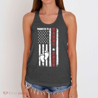 Patriotic American Flag Promoted To Daddy 2025 Women's Knotted Racerback Tank