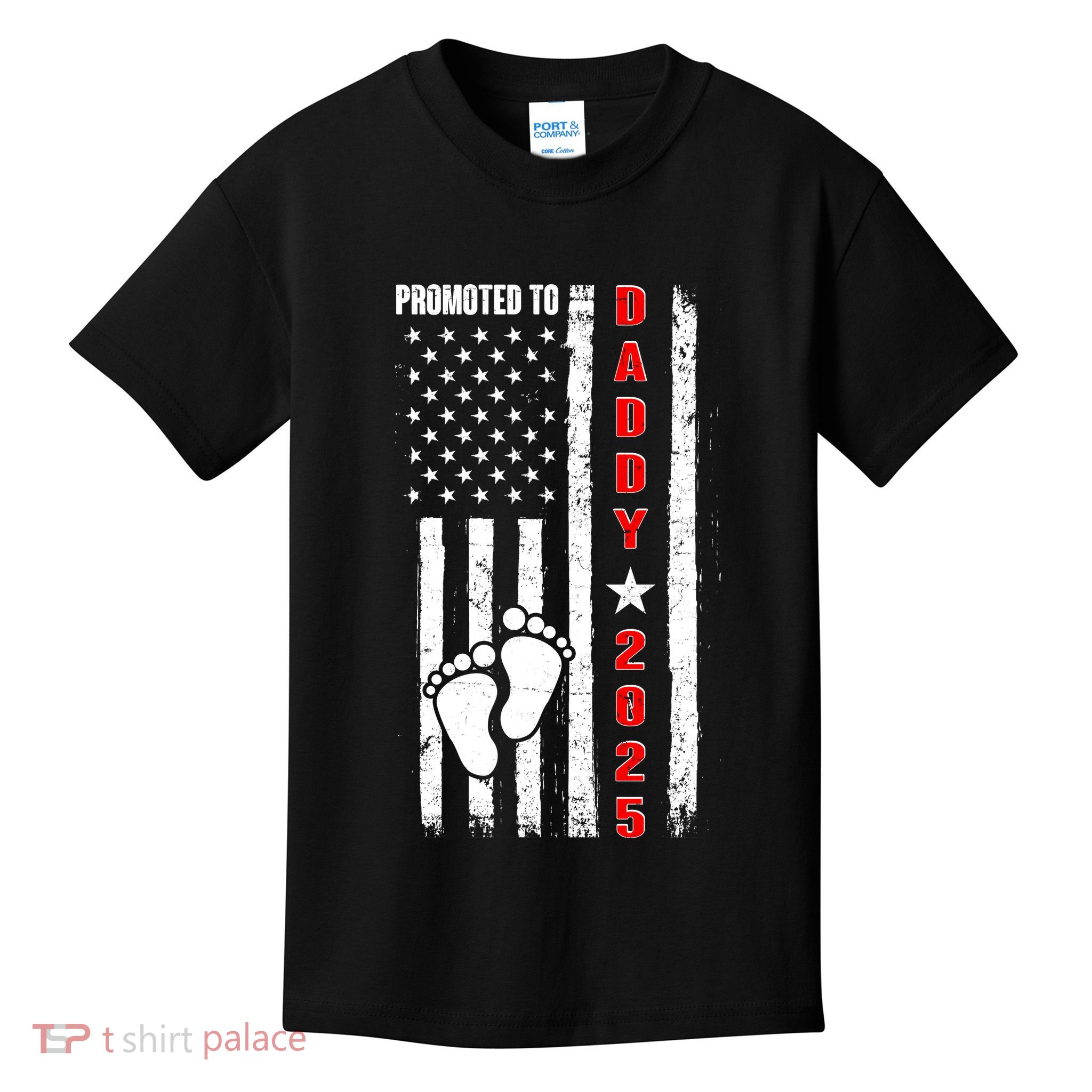 Patriotic American Flag Promoted To Daddy 2025 Kids T-Shirt