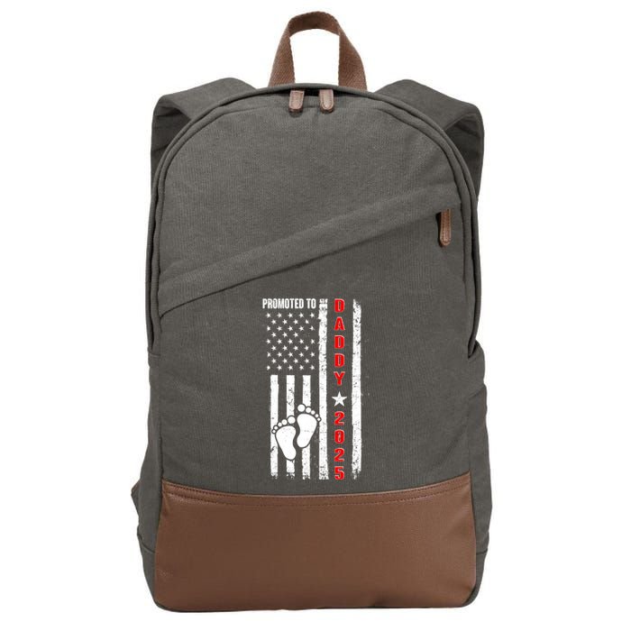 Patriotic American Flag Promoted To Daddy 2025 Cotton Canvas Backpack