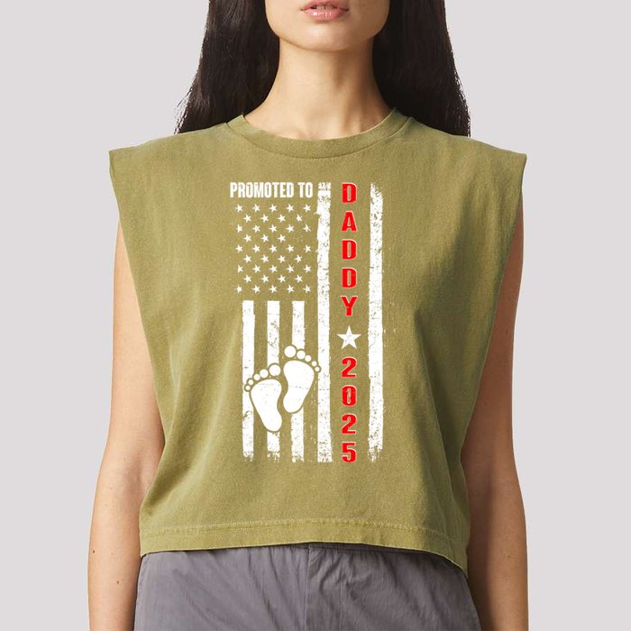 Patriotic American Flag Promoted To Daddy 2025 Garment-Dyed Women's Muscle Tee