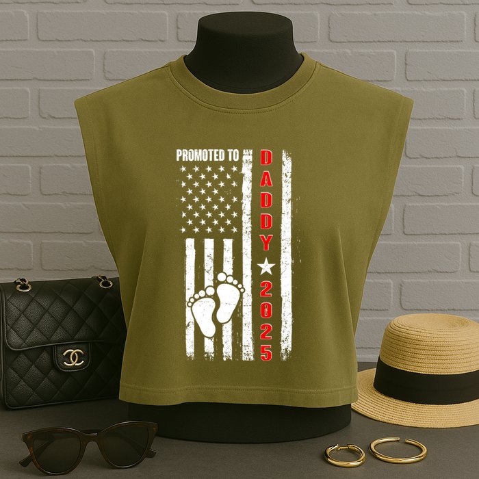 Patriotic American Flag Promoted To Daddy 2025 Garment-Dyed Women's Muscle Tee