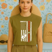 Patriotic American Flag Promoted To Daddy 2025 Garment-Dyed Women's Muscle Tee