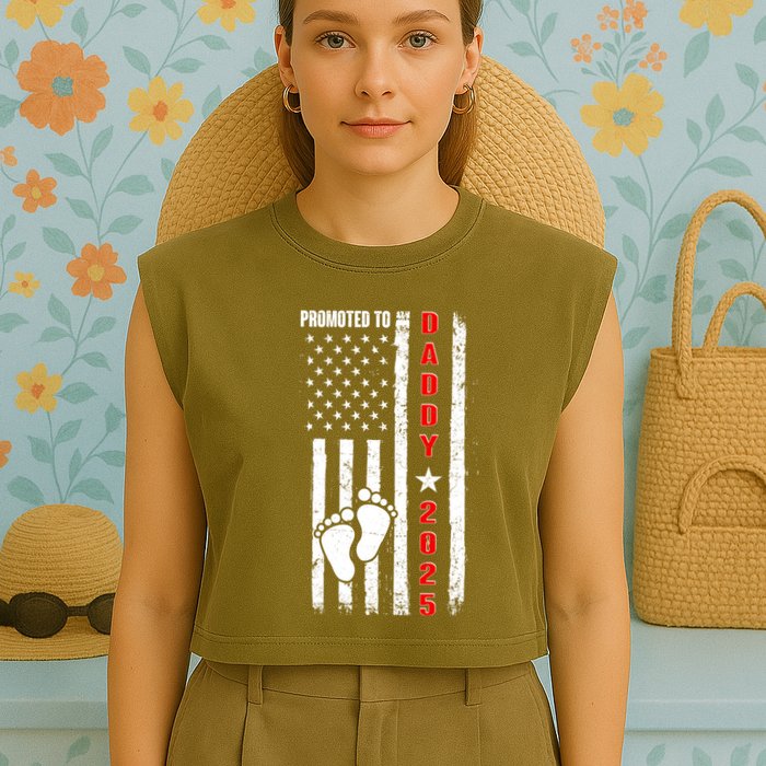 Patriotic American Flag Promoted To Daddy 2025 Garment-Dyed Women's Muscle Tee