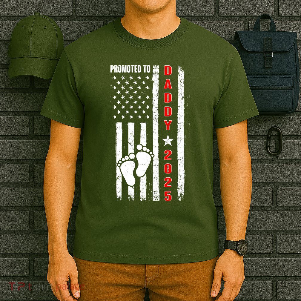 Patriotic American Flag Promoted To Daddy 2025 T-Shirt