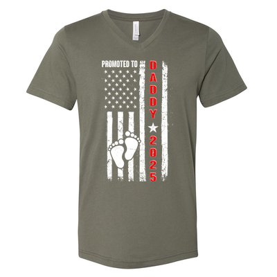 Patriotic American Flag Promoted To Daddy 2025 V-Neck T-Shirt