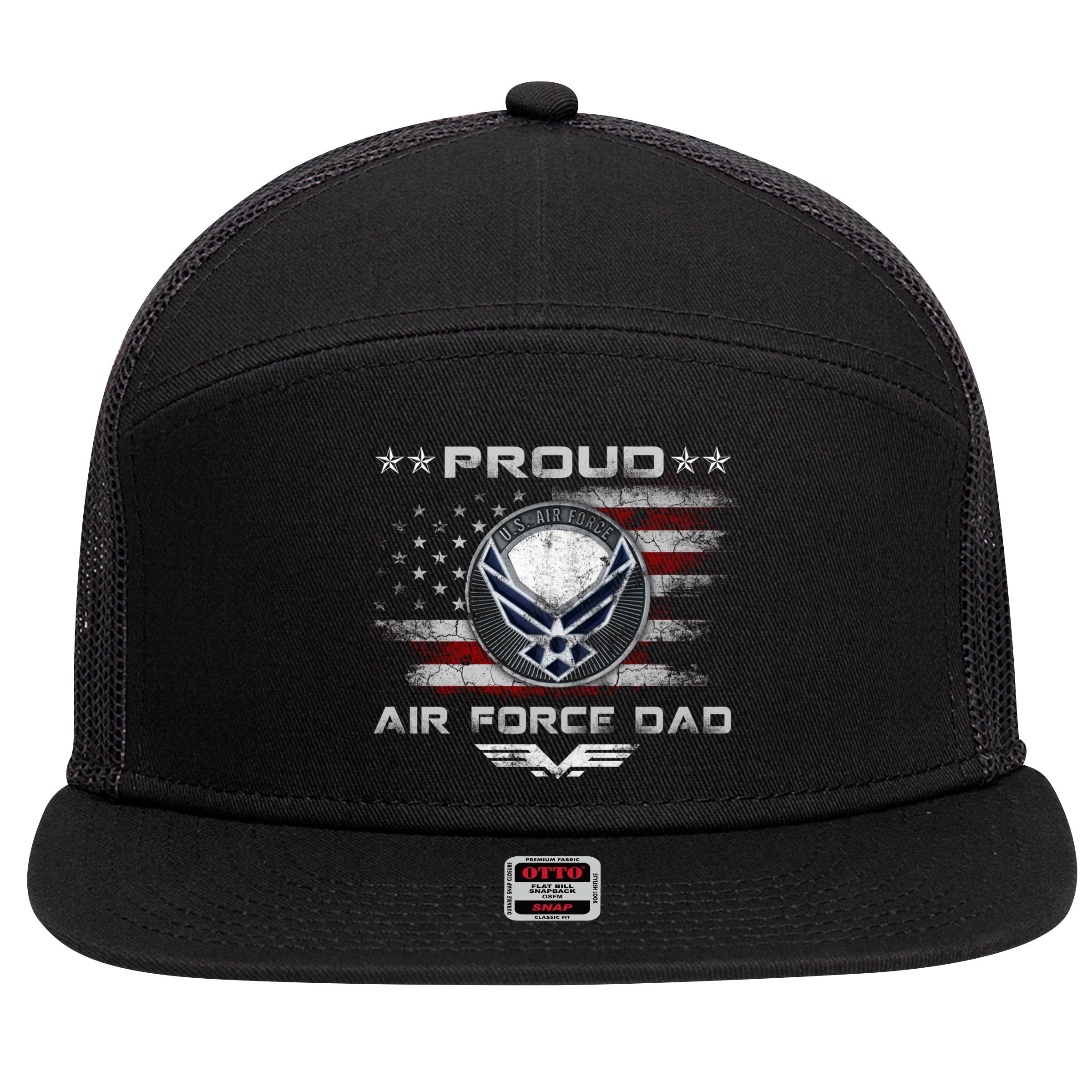 Proud Air Force Dad Military Veteran Pride Us Flag Cute Gift 7 Panel Mesh Trucker Snapback Hat