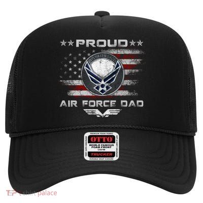 Proud Air Force Dad Military Veteran Pride Us Flag Cute Gift High Crown Mesh Back Trucker Hat