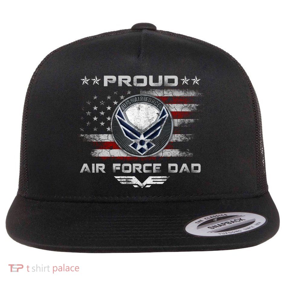 Proud Air Force Dad Military Veteran Pride Us Flag Cute Gift Flat Bill Trucker Hat
