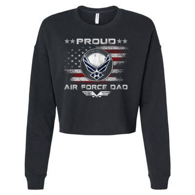 Proud Air Force Dad Military Veteran Pride Us Flag Cute Gift Cropped Pullover Crew