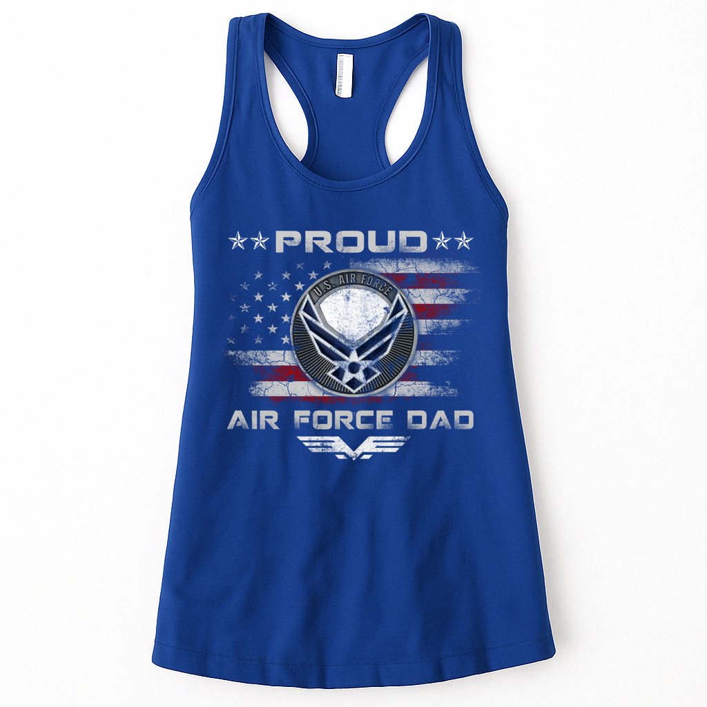 Proud Air Force Dad Military Veteran Pride Us Flag Cute Gift Womens Tank Top