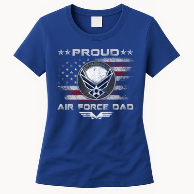 Proud Air Force Dad Military Veteran Pride Us Flag Cute Gift Womens T-Shirt