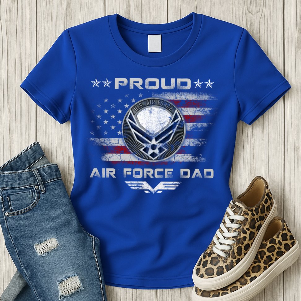 Proud Air Force Dad Military Veteran Pride Us Flag Cute Gift Womens T-Shirt