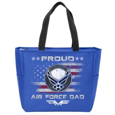 Proud Air Force Dad Military Veteran Pride Us Flag Cute Gift Zip Tote Bag
