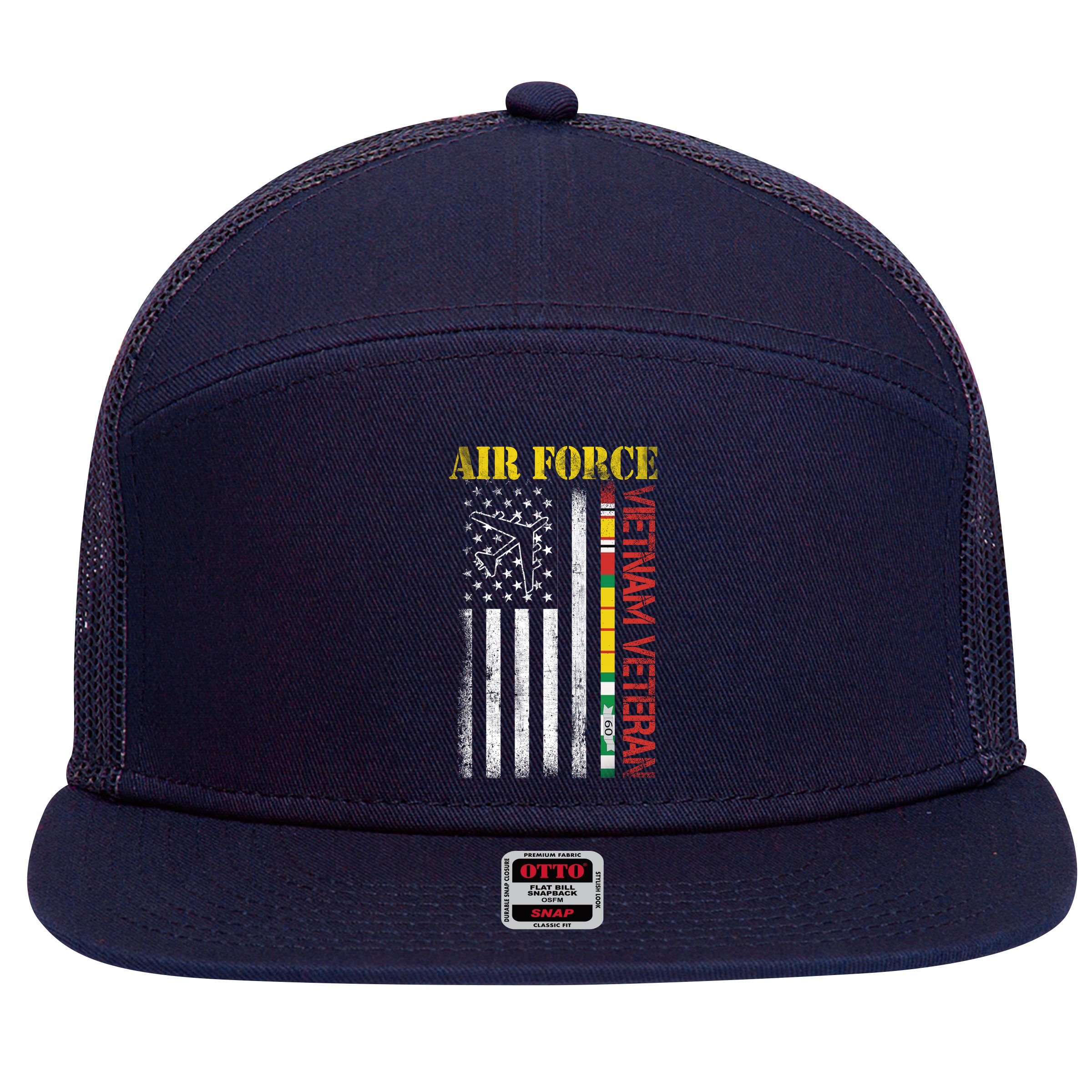Proud Air Force Vietnam Veteran American Flag Gift 7 Panel Mesh Trucker Snapback Hat