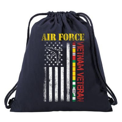 Proud Air Force Vietnam Veteran American Flag Gift Drawstring Bag