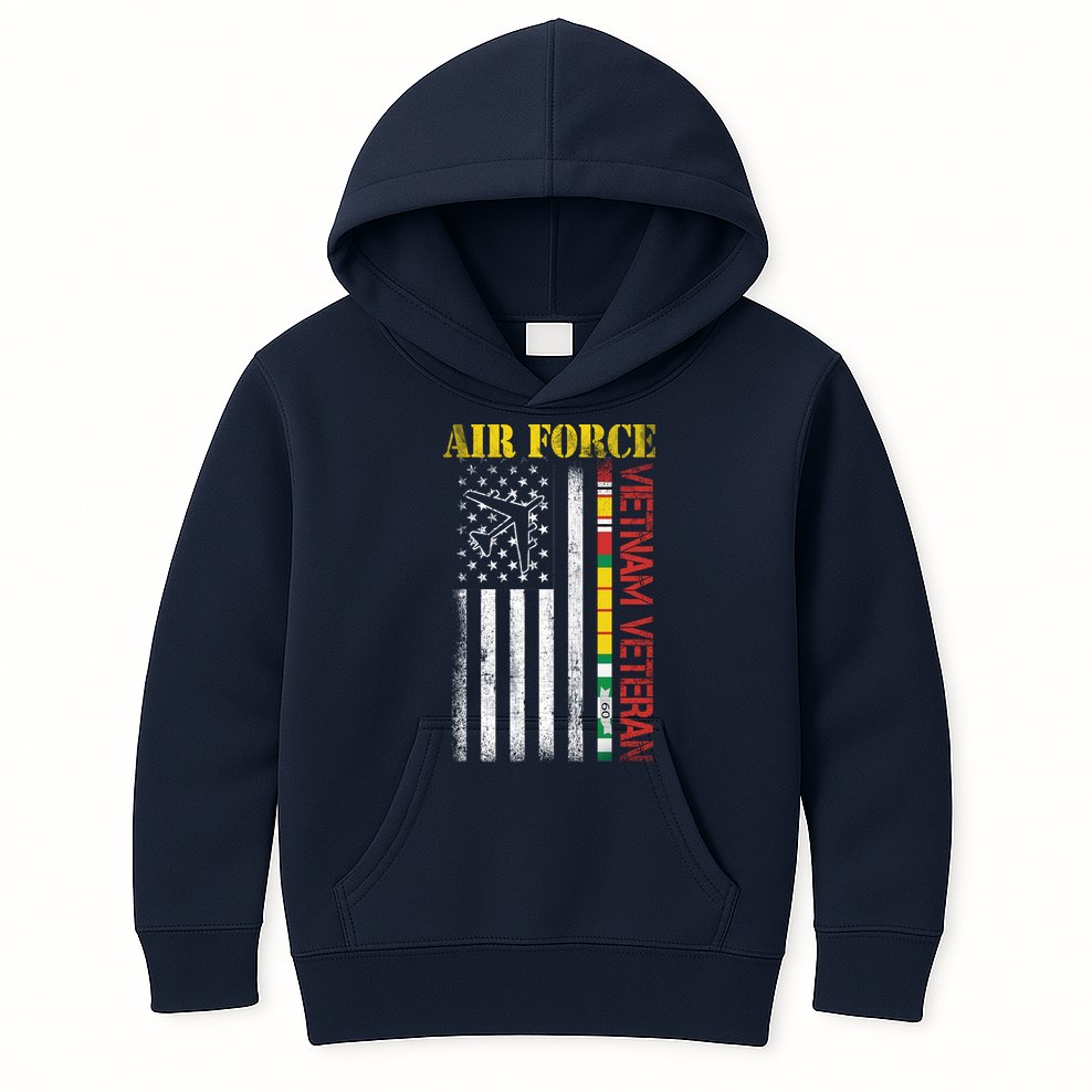 Proud Air Force Vietnam Veteran American Flag Gift Kids Hoodie