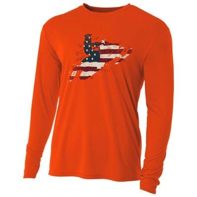 Proud American Flag Snowmobiling Gift Snowmobile Riding Gift Cooling Performance Long Sleeve Crew