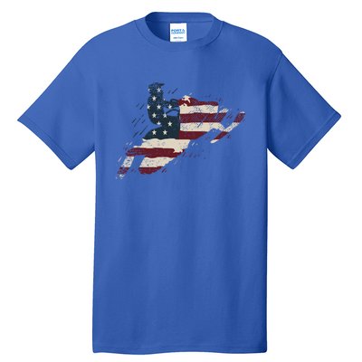 Proud American Flag Snowmobiling Gift Snowmobile Riding Gift Tall T-Shirt