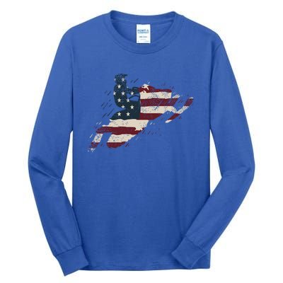 Proud American Flag Snowmobiling Gift Snowmobile Riding Gift Tall Long Sleeve T-Shirt