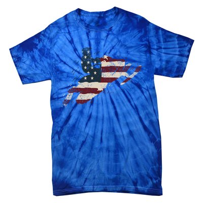 Proud American Flag Snowmobiling Gift Snowmobile Riding Gift Tie-Dye T-Shirt